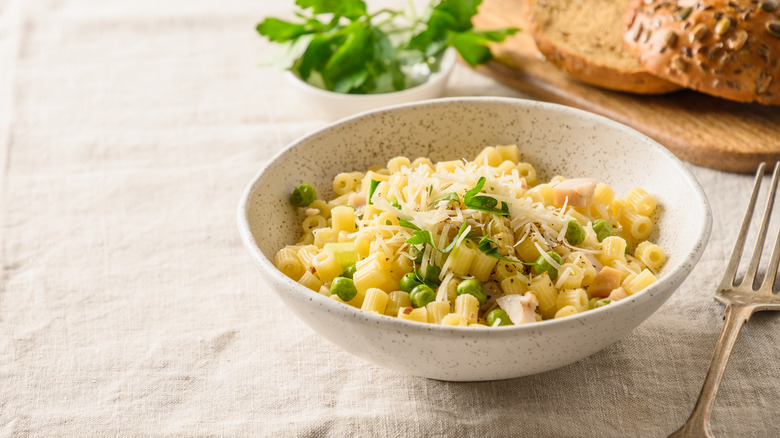 Bowl of pasta with peas