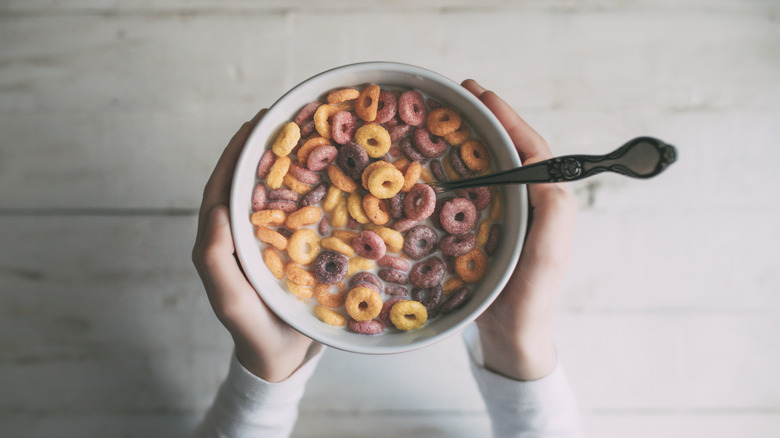 Bowl of colorful cereal