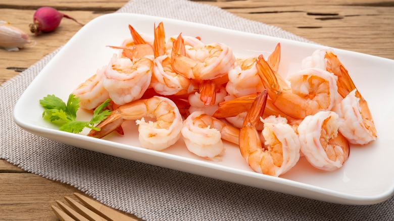 Boiled shrimp on white plate