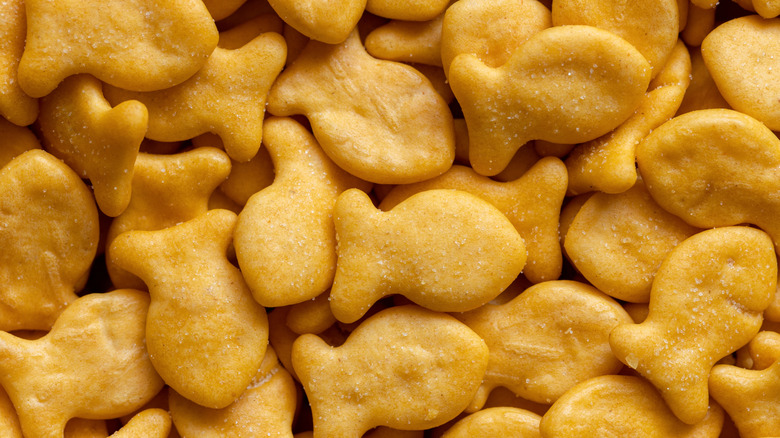 goldfish crackers piled on flat surface