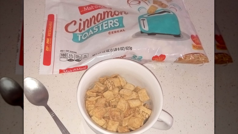 Cinnamon Toasters cereal bag and bowl