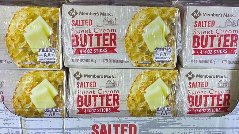 Close up of salted butter packs