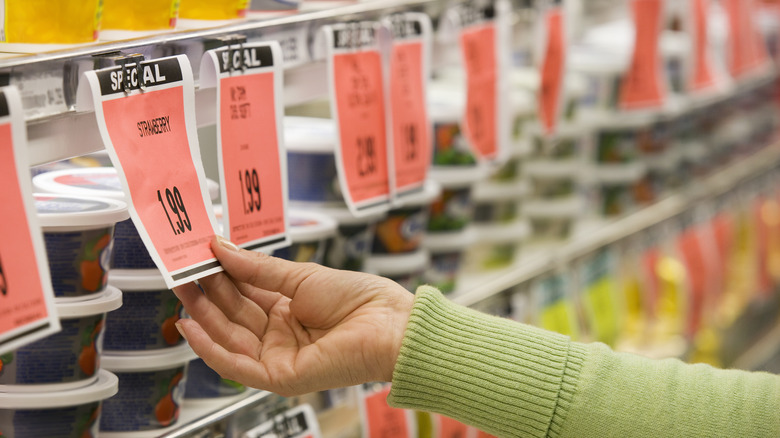 Price labels on grocery shelves