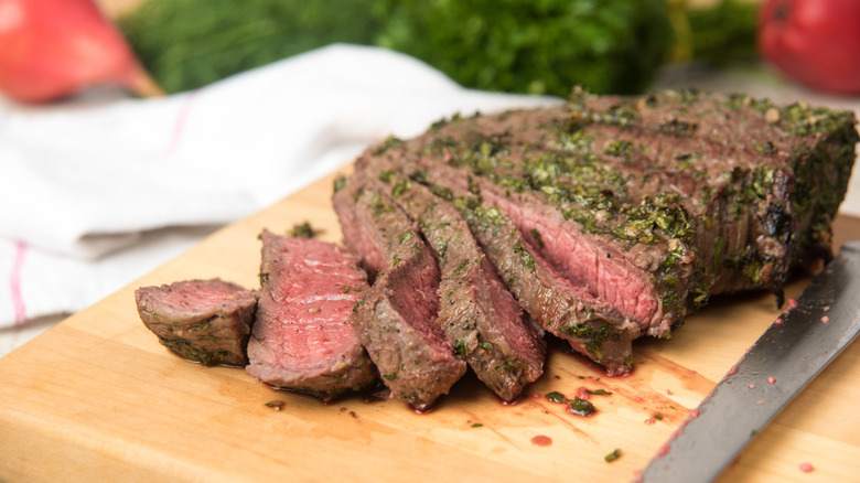 London broil steak sliced