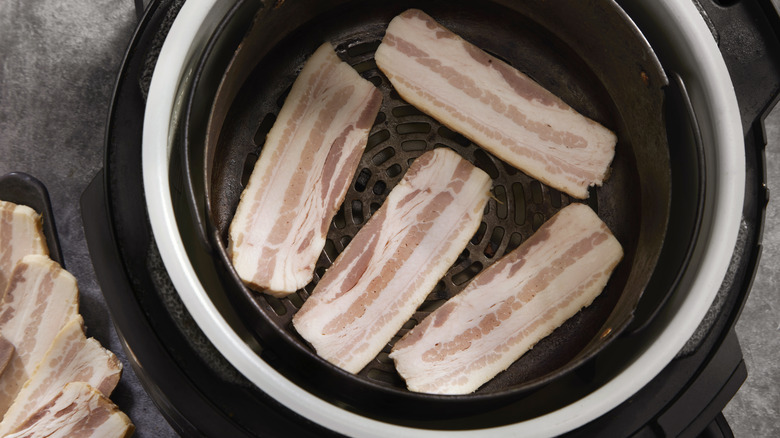 Thick cut bacon in a pot