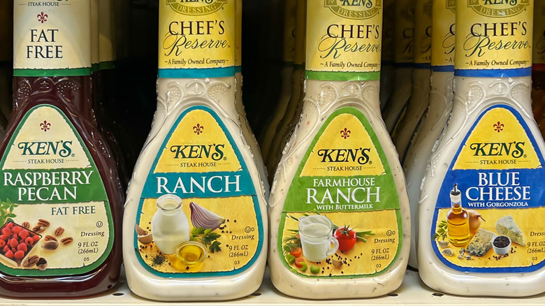 Various Ken's salad dressings on store shelf