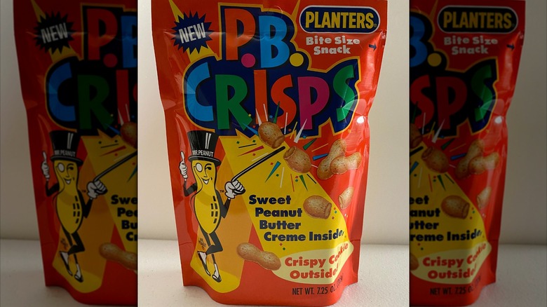 A bag of Planters P.B. Crisps sitting on a counter