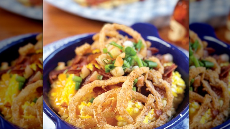 Loaded hashbrown casserole with toppings