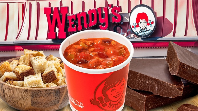 Wendy's chili with croutons and chocolate