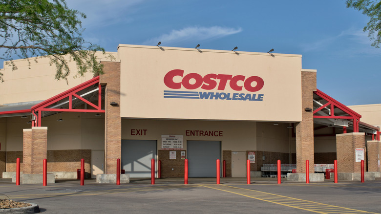 The outside of Costco Wholesale with closed warehouse doors