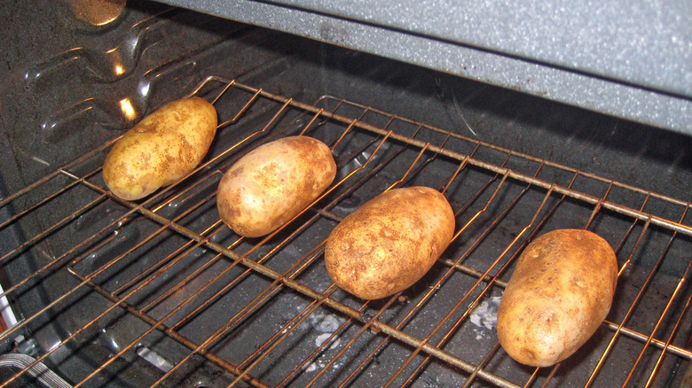 Potatoes on oven rack