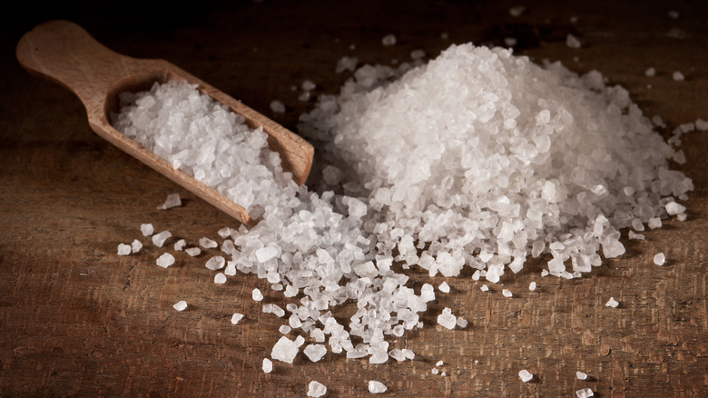 rock salt with wooden scoop