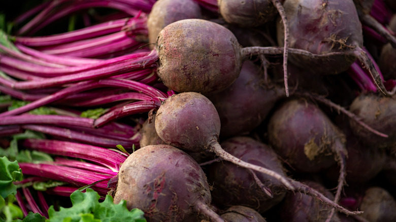 Raw beetroots in a pile