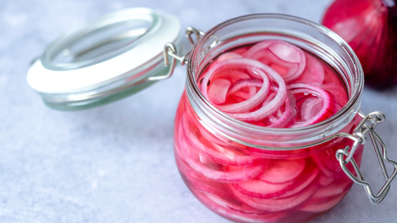 Jar of pickled red onion