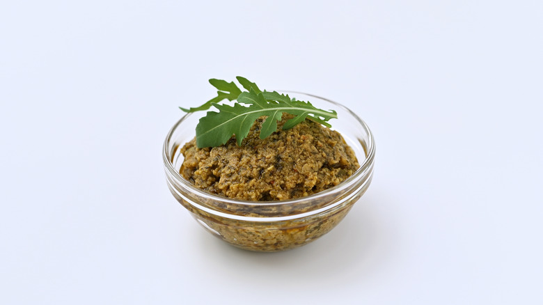 Tapenade in glass bowl