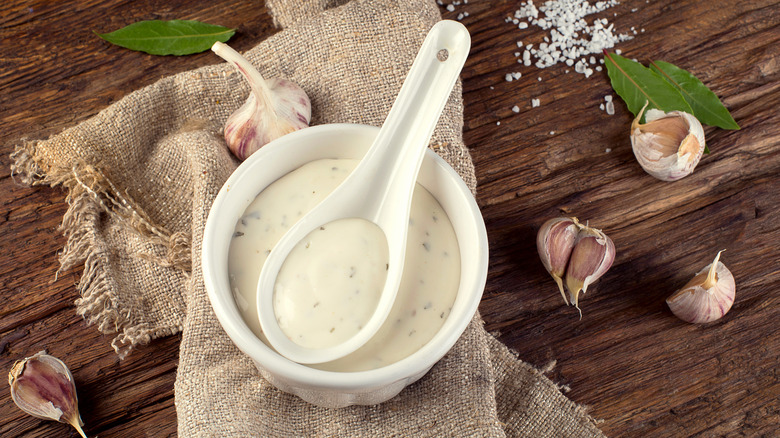 Garlic mayo sauce in a cup