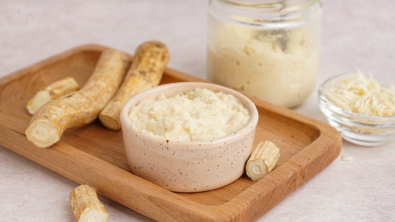 Horseradish and paste on a cutting board
