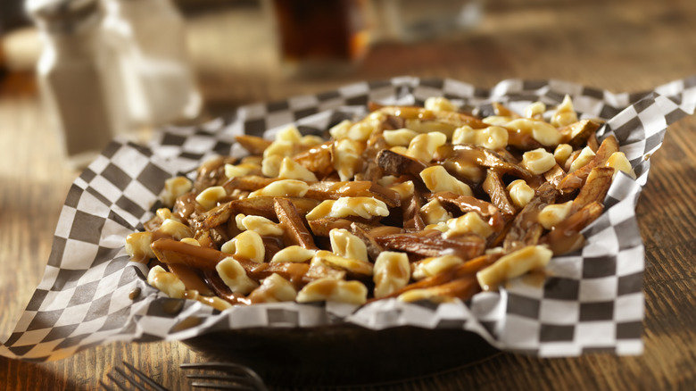 Poutine in a basket from a restaurant