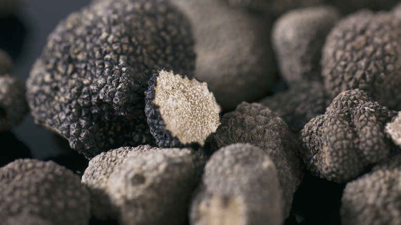 A stack of black truffle mushrooms