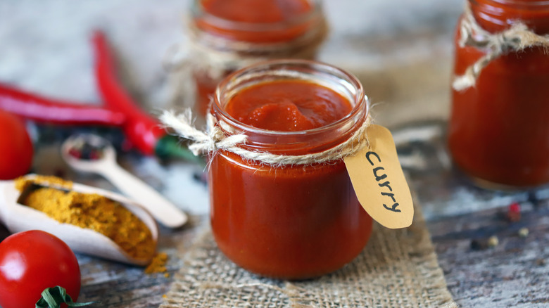 Jar of homemade curry ketchup