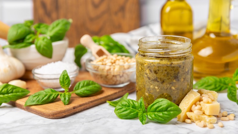 Jar of homemade pesto