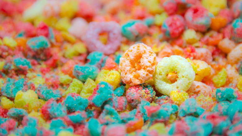 Close-up of colorful crushed cereal