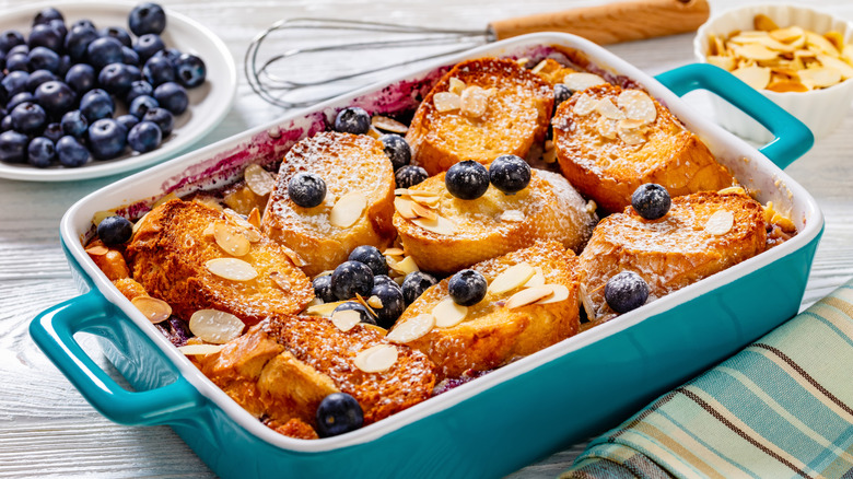 Baked french toast with blueberries and almonds