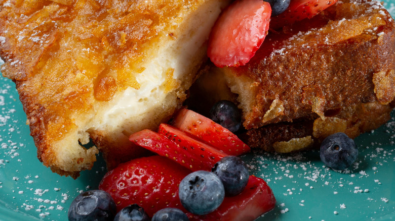 Cream cheese stuffed french toast with strawberries