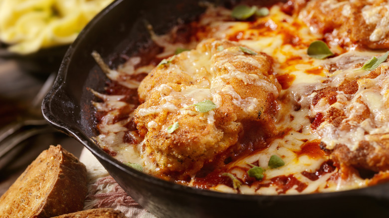 Chicken Parmesan in a skillet