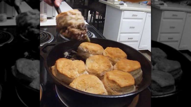 Scoop of shepherd's pie made with biscuits