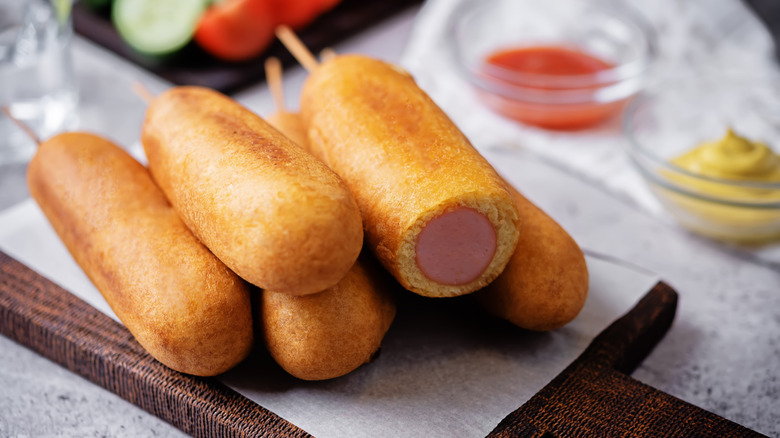 A stack of corn dogs