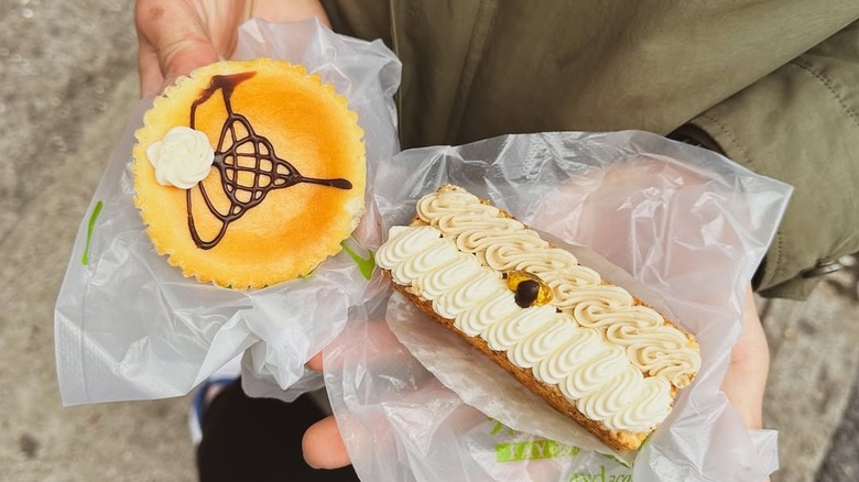 A tart and an iced pastry from Fay Da Bakery