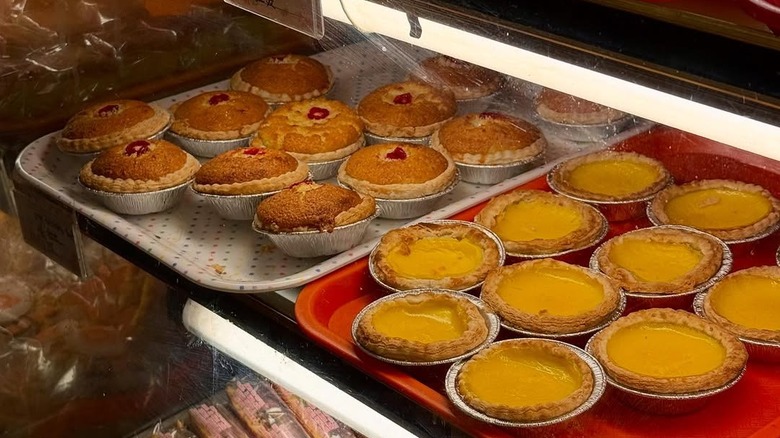 Coconut and egg tarts at Lucky King Bakery