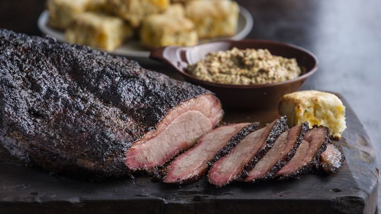 Cooked and sliced brisket