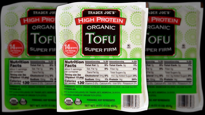 A container of Trader Joe's high protein organic super firm tofu