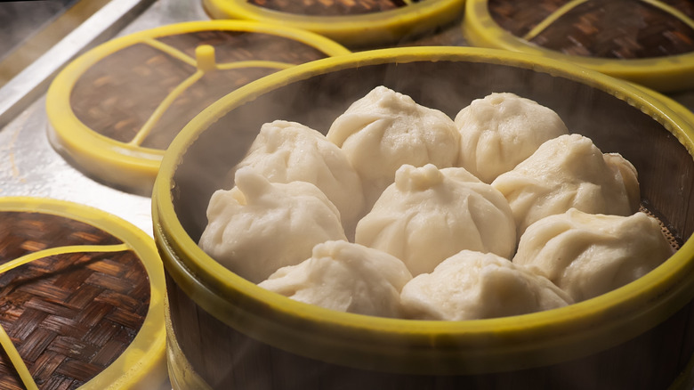 bao buns in steamer basket