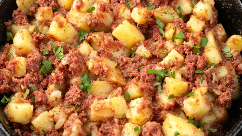 Skillet of corned beef hash