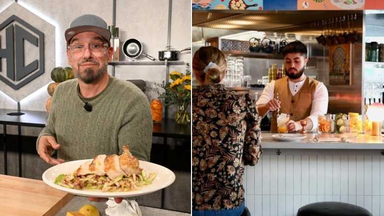 Michael Symon on left, and the interior of Shukette on the right