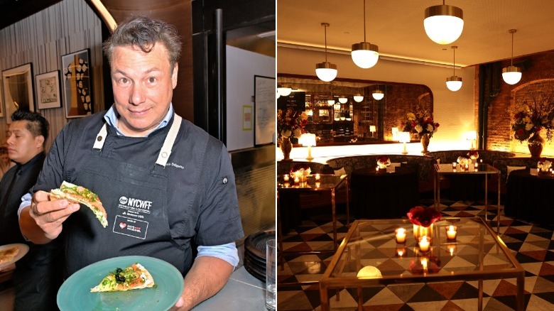 Rocco DiSpirito on left, and the interior of Torrisi on the right