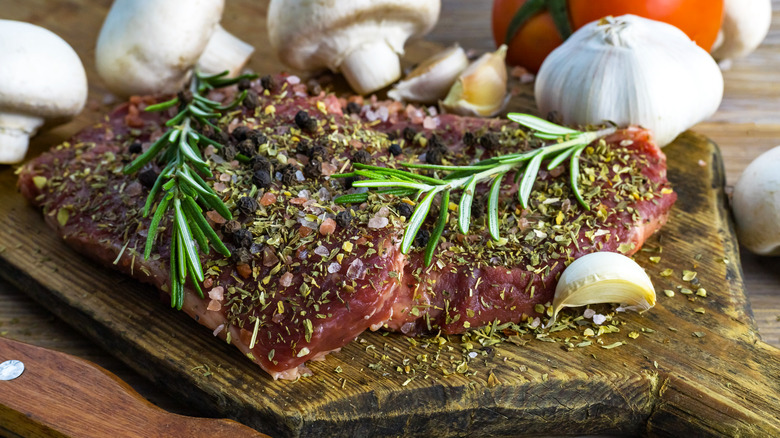 Steak with spices and herbs