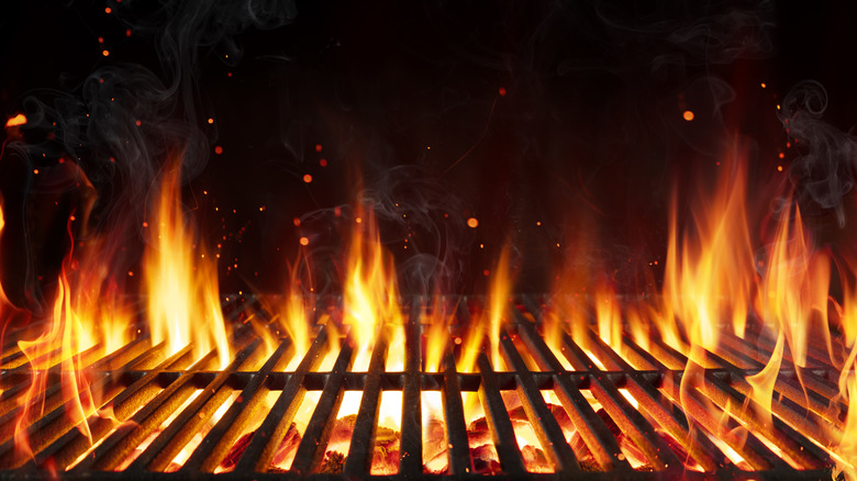 Flames on a hot grill