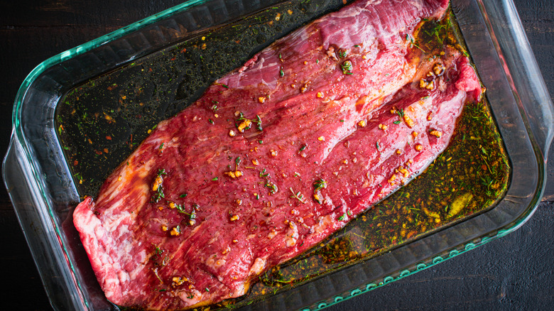 Flank steak in marinade