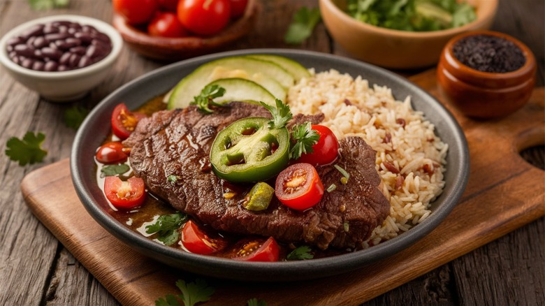 Carne asada with rice