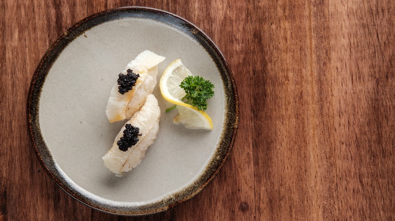halibut sashimi with caviar