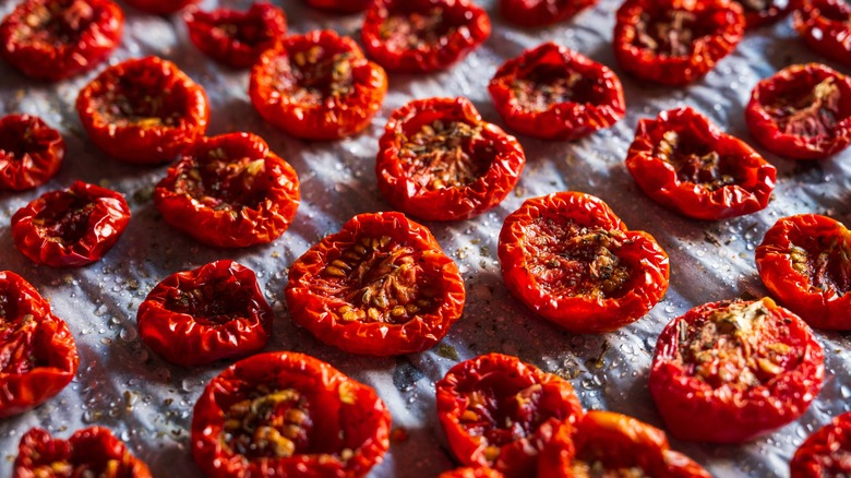 sun-dried tomatoes in rows