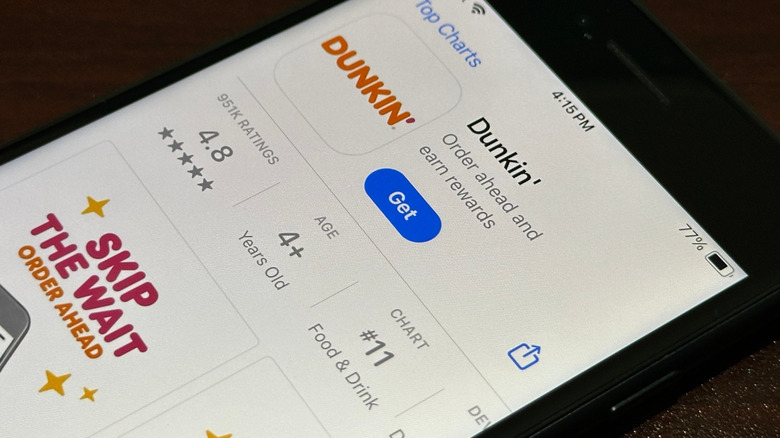 Dunkin' Donuts mobile app on a phone