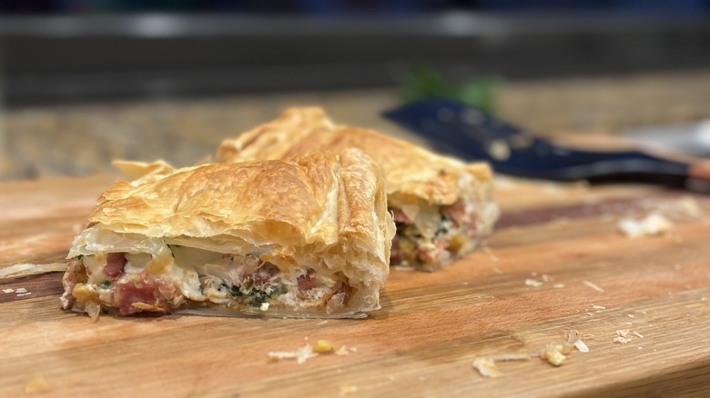 bacon and egg pie made with puff pastry