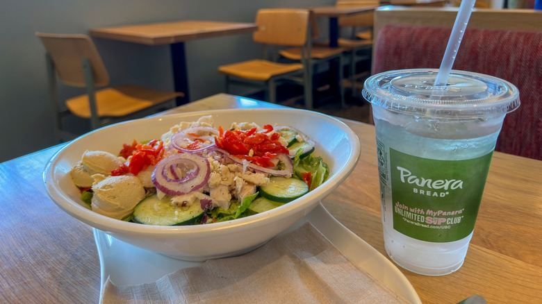 Panera Bread salad and drink