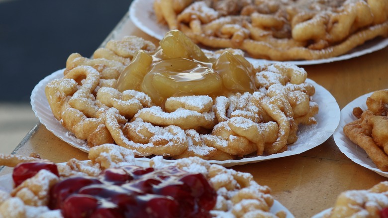 Funnel cake topped with fruit