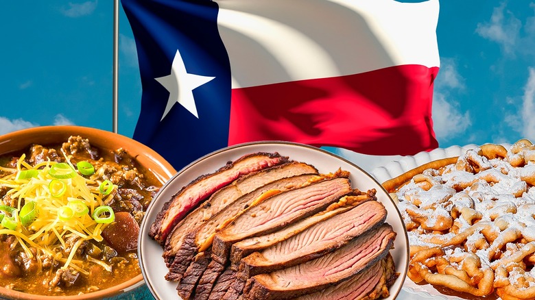 Texas flag with regional dishes